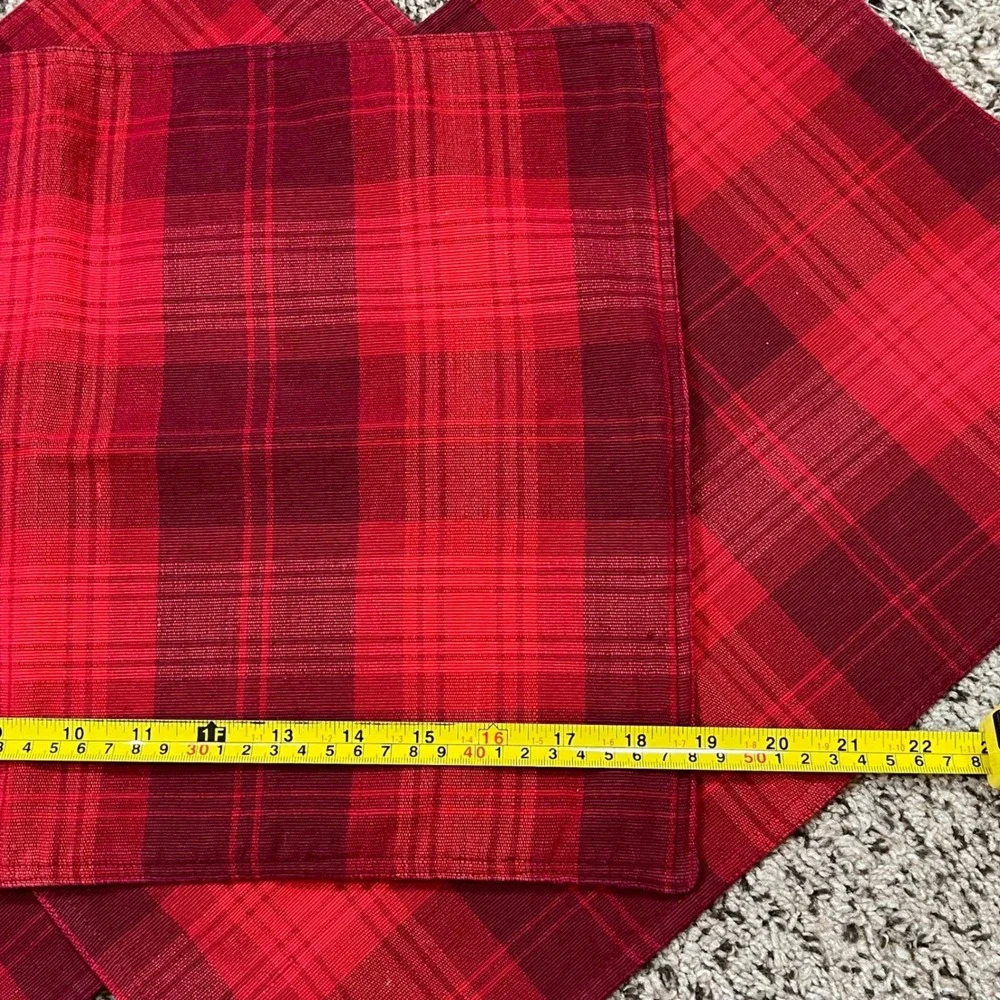 Crate & Barrel Placemats Rubesco Plaid Red Set of 4 Cotton Ribbed Holiday Table